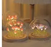 Tulip Night Light LED Battery Operated Flower Table Lamp Cute Nightlight Bedside Sleep Light Furniture Decoration for Home Desk Gifts pink purple yellow blue 10 bulb