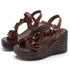 2024 Retro Orijinal Yaz Sandalet Deri El Yapımı Nefes Alabilir Bayan Ayakkabı Peep Toe Çiçek Muffin Rahat Kadınlar 88592