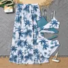 Women's Swimwear Girls 3pack Palm Tree Print Bikini Swimsuit With Beach Skirt 2023 Cross Wrap Children's 7-12 Years Swim Bathing Suit