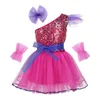 Abbigliamento da palcoscenico Vestito da tutu di balletto con paillettes per bambina Vestito lucido senza maniche Jazz Latin Performance Dance Fancy Party Top Outfits