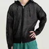 Suéteres masculinos homens casaco de malha com capuz hip hop cardigan elegante jaqueta de inverno com design oco zíper fecho de fibra de poliéster