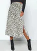 Kjolar sexiga leopardtryck chiffon split casual mode lång för kvinnor vår sommar zip elegant kvinna 230424