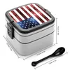 Servis USA Flag Red Blue Faux Sparkles Glitters Bento Box Portable Lunch Wheat Straw Storage Container Glimmer Trendy