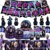 Nuovo mercoledì Addams Decorazione per feste di compleanno Doccia per bambini Ragazzi Ragazza Forniture per la tavola Papper Plate Cup Tovagliolo Balloon Cake Topper