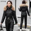 Kobiety Jumpsuits Rompers Ski garnitur Kobiet Kurtki Winter Hooded Parka Jumpsuit Cotton Bodysuit Sashes zamek błyskawiczny