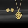 Ketting Oorbellen Set Blad Roestvrij Staal Weegbree Stud Damesmode Accessoires