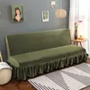 Curtain Stretch Velvet Futon Sofa Bed Cover Armless Thick Plush With Skirt Slipcover Couch Furniture Protector 1pc