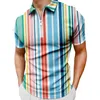 T-shirts pour hommes Mode Hommes Tops Printemps 3D Couleur Stripe Impression Casual Revers Zipper Big pour Pack Col V