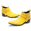 Cowboy Yellow Men's Boots High Heels 6,5 cm Spiczasty palce skórzane buty dla mężczyzn Business/Party, duży rozmiar 37-47