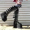 Boots Plus Size 43 Brand Luxury Design Platform Thick Heel Mid Calf Boots Women Punk Cool Gothic Black Buckle Shoes Woman High Boots T231124