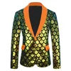 Paillettes écailles de poisson paillettes velours Blazer hommes coupe ajustée smoking brillant Costume de fête veste col châle mariage Banquet chanteur scène spectacle Performance Costume