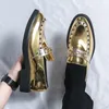 New Fashion Men's Gold Black Rivet Casual Leather Dress Shoes Male Penny Loafers Wedding Homecoming Footwear Zapatos Hombre