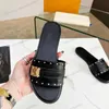 2023 High quality classic designer lock It slippers women lambskin leather metal buckle mule woman sandal shoes beach slides flat heeled shoes size 35 r7yg#