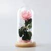 Flaskor glas kupol täcker terrarium flaska med trä bas burk display stativ odödlig blommor dammskydd lådor