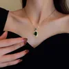 Chokers Luxury Emerald Color Earring Halsbandsringar Set för kvinna Rostfritt stål Zirkon Rektangelhänge Party Jewelry Gift 231123