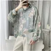 Mäns avslappnade skjortor Fashion Street Apparel Retro Hong Kong Flower Shirt Loose and Luxury Spring/Summer Thin Long Sleeve Clothing