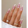 False Nails 24pcs French Point Diamond Fake Wearing Artificial Square Head Press On Acrylic Nail Art Pearl Patch Almond