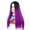 Wig long straight hair wig head cover black gradient grape purple split long straight hair wig head cover