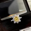 Ins Blawling Wedding Purnings Luksusowa biżuteria 925 Sterling Srebrny żółty topaz cz diamentowy kamienie na imprezę wieczność obiecuje kobiety kwiat otwarty pierścień na kochanek prezent