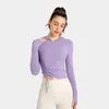 Chemises actives Wome Yoga Shirt Hooded Long Sleeves With Thumb Hole Tie Waist Design Solid Nylon Spandex