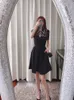 Sıradan Elbiseler Yeni otantik Portre Siyah Guipure Diamante Bow Mini Elbise