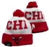 Mode-chicago''bulls''beanie stickade hattar idrottslag baseball fotboll basket beanies caps kvinnor män pom mode vinter topp kepsar sport stickade hattar a2