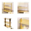 Móveis para sala de estar Espelho dourado acrílico 3 camadas Carrinho de rolamento Design moderno Mesa lateral transparente com rodas Mesa de cabeceira de armazenamento 28 L x 1 Dhymu