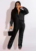 여자 2 피스 바지 패션 패션 2 세트 여성용 가을 옷 2023 단단한 긴 소매 셔츠 탑 넓은 다리 매칭 세트 캐주얼 스트리트웨어
