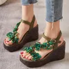 2024 Retro Genuine Summer Sandals Leather Handmade Breathable Lady Shoes Peep Toe Floral Muffin Comfortable Women 88592