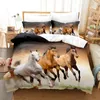 Sängkläder sätter White Horse 3D Animal Bed Linen Singel dubbel Tvillingstorlek för barn vuxna heminredning ingen ark lyx täcke täcke