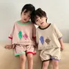 Clothing Sets Casual Cartoon T shirt Boys Cute Fruit Print Pullover Tshrt Children Thin Breathable Cotton Shorts Summer Soft Homewear Suit 230422