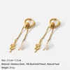 Boucles d'oreilles créoles en acier inoxydable pour femmes, pendentif en perle naturelle, Texture en métal 18 K, bijoux cadeau