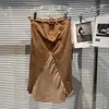 Skirts PREPOMP 2023 Summer Arrival Vintage Mesh Patchwork Distresses Khaki Long Denim Skirt Belt Women 208