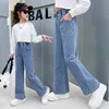 Jeans Teen Girls Jeans High Tailed Wide Leg Pants Springs Children's Losse rechte blauwe denim broek Casual stijl broek Kleding 230424