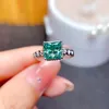 Cluster Rings 2023 Square Green Moissanite Ring and Necklace For Women Jewelry Set Real 925 Silver Birthday Present 2 Gem Lab Diamond
