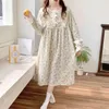 Kvinnors sömnkläder Nightgown Loose Gaze Breattable Long Sleepdress Layer Print Sleeve Cotton Floral Double Korean Women Winter Nightdress