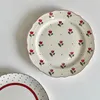 Plates French Retro Red Edge Plate Flower Pattern Ceramic Platter Breakfast Fruit Salad Bread Tray Western Dessert Cake Dish