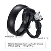 Anillos de racimo Vnox Corazón romántico CZ Piedra Pareja Anillos de boda para mujeres Hombres Color negro Bandas de acero inoxidable Joyería de compromiso Regalo de amor 230424