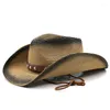 Berretti Cappello da cowboy a tesa larga in paglia Cappello estivo per il tempo libero Jazz Panama Fedora Moda da viaggio Sole per donna Uomo