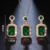 Chokers Luxury Emerald Color Earring Halsbandsringar Set för kvinna Rostfritt stål Zirkon Rektangelhänge Party Jewelry Gift 231123