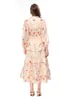 Women's Runway Dresses Stand Collar Long Sleeves Tiered Ruffles Printed High Street Fashion Designer Vestido Wear