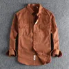 Koszule mężczyzn jesienne amerykańskie retro twill tkana koszula cargo moda czyste bawełniane bawełniane bluzki z długim rękawem 231124