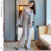 Women's Sleepwear Casual Sexy Sling Long Sleeve Shirt Pant Suit Gold Velvet Autumn Winter Pajamas Women Warm Three Pieces Set