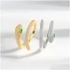 Anelli a fascia Anelli a fascia a serpente Zirconia cubica Anello aperto regolabile per dito animale Gioielli di moda Anello per gioielli con consegna a goccia Dh4Tw