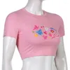 Women's T Shirts Girl Cute Style Butterfly Dolphin Print Casual Short Section T-shirt Kvinnor