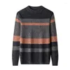 Maglioni da uomo Pullover in lana di pecora Ture Abbigliamento Autunno Inverno Strisce larghe Maglione spesso Colori patchwork puri Maniche lunghe