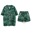 春のデザイナー薄いシングル胸ハワイアンシャツショート2ピースセットショートパンツRhudes Man Drawstring