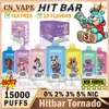 Original Hitbar -Tornado 15000 Puff Einweg -Zigaretten 1OHM Mesh Spule 23ml Pod Batterie wiederaufladbare elektronische Zigus Puff 15k 0% 2% 3% 5% Vape Pen Tornado 9000 9k Treffer