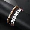 Strand Bohemian Believe Letter Dice Bracelet for Women Madeird Square Cube Cube Charm Elastic Bangle Sets Femme Jewelry