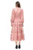 Women's Runway Dresses Stand Collar Long Sleeves Tiered Ruffles Printed High Street Fashion Designer Vestido Wear